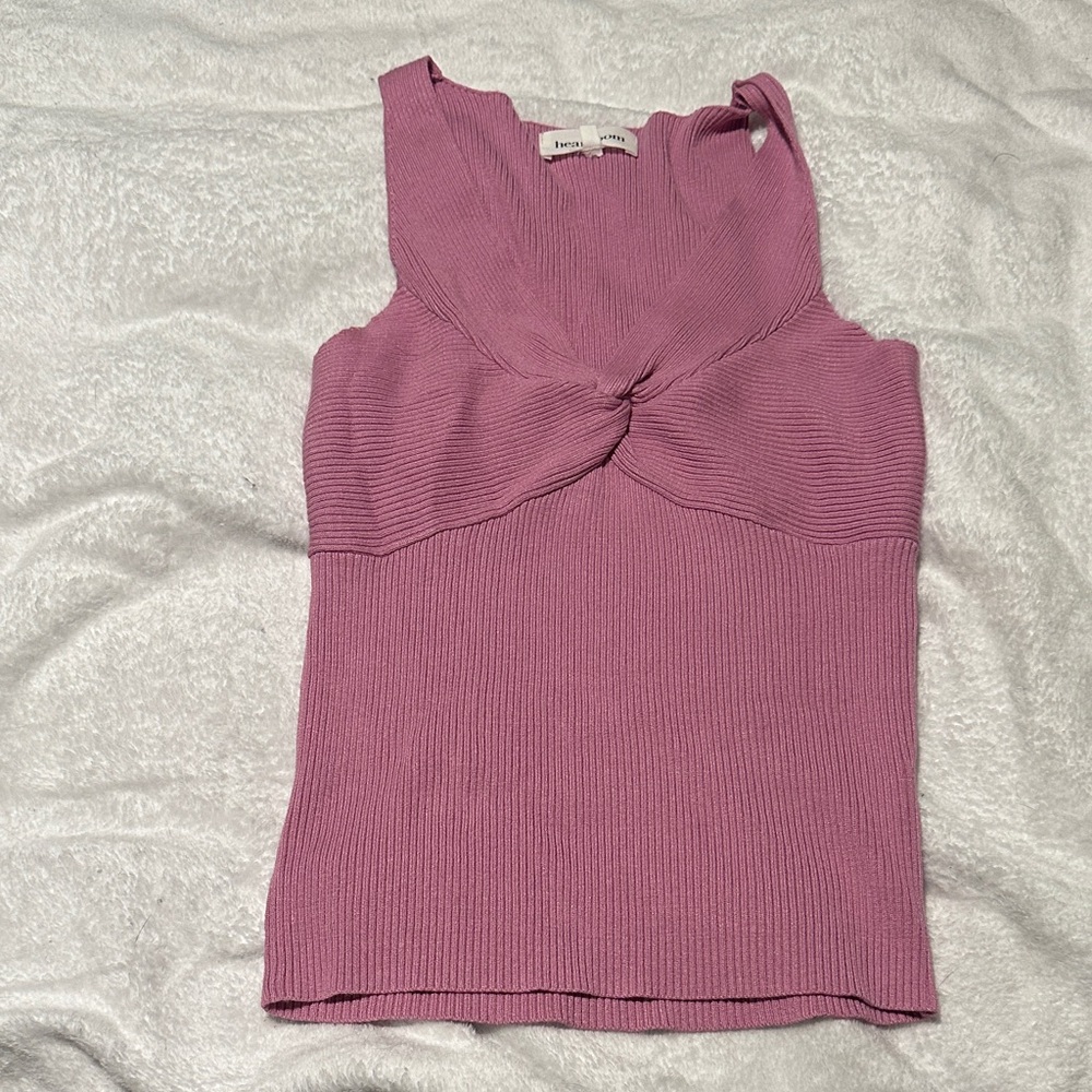 Heartloom Twist-Front Ribbed Tank Top - Mauve Pink